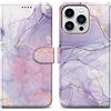 Cadorabo Custodia compatibile con Apple iPhone 14 PRO - Design Rosa Viola Marmo No. 5 - Coperchio protettivo con chiusura magnetica, funzione stand e tasca per le carte