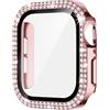 Generic Custodia protettiva a doppia fila diamantata compatibile con Apple Watch 46, 45, 44, 42, 41, 40 mm, con pellicola protettiva integrata per lo schermo per serie 11/10/9/8/7/6/5/4/3 (colore: rosa, serie