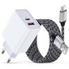 HitTid Caricatore USB C da 20 W a 2 porte con cavo di ricarica, cavo di ricarica rapido con cavo di ricarica rapido da 1,8 m, per Samsung Galaxy A16, A36, A56, A55, A15, A35, S25, S24, S23, S22, S21, S20