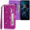 SEHEYA Cover per iPhone 7/8 / SE 2020 / SE 2022 Custodia a Libro Glitter Caso Pieghevoli in Pelle PU Tasca Cerniera Case Brillante Cinturino da Polso Porta Carte Portafoglio Cover, Viola