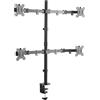 Ewent EW1514 Supporto Quadruplo Monitor per PC a Schermo Piatto, Staffa Di Supporto Tv/Monitor 13-27 Pollici, Altezza e Inclinazione Regolabili e Rotazione, con Morsetto, VESA 75X75 e 100X100