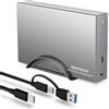 RSHTECH Custodia per disco rigido esterno da 3,5 pollici, in alluminio, da USB C a SATA, per HDD e SSD da 3,5 fino a 22 TB, con cavo USB 2 in 1, supporto UASP