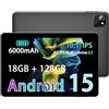 UBDXBD Tablet Android 15 da 10,1, T30 Octa-Core, 18 GB di RAM 128 GB, 1 TB TF Expand, IPS HD, 6000mAh, WiFi 2.4/5G, BT, GPS, GMS, Face ID, Type-C, jack da 3,5 mm, doppia fotocamera, grigio