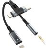 HOYULLI Adattatore da Lightning a jack USB C AUX per iPhone 17, 16, 15 Pro Max, compatibile con Samsung, cavo da 3,5 mm, connettore audio, adattatore jack per cuffie, dongle, doppio connettore