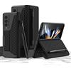 COQUE Custodia Galaxy Z Fold 4 5G,Custodia in pelle pieghevole Slim Flip Armor con slot per penna in velcro rimovibile,Cover pieghevole per Samsung Galaxy Z Fold 4 5G-Fibra di carbonio