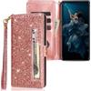 SEHEYA Cover per iPhone 7/8 / SE 2020 / SE 2022 Custodia a Libro Glitter Caso Pieghevoli in Pelle PU Tasca Cerniera Case Brillante Cinturino da Polso Porta Carte Portafoglio Cover, Oro Rosa