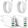 HONGYEE [2 pezzi] Caricabatterie USB C, Caricabatterie Rapido a 4 Porte 40W, Caricabatterie USB Multiplo, Alimentatore con Cavo 2 x 2M, Compatibile con iPhone 17/16/15/14/13/iPad/Cellulare/Tablet