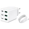 HONGYEE Caricatore USB C 65W, 6 Porte Caricabatterie Multiplo con Cavo da 2M | Caricatore Rapido USB Spina Muro Alimentatore USBC Adattatore Fast Power Compatibile con iPhone 17/16/15/iPad/Galaxy/Tablet