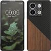 kwmobile Cover Compatibile con Xiaomi Redmi Note 13 5G - Custodia in Fibra di Carbonio e Legno - Bumper Anti Urto - Back Protection marrone scuro/nero