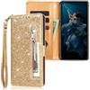 SEHEYA Cover per Xiaomi Mi A3 / Xiaomi Mi CC9E Custodia a Libro Glitter Caso Pieghevoli in Pelle PU Tasca Cerniera Case Brillante Cinturino da Polso Porta Carte Portafoglio Cover, Oro