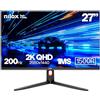 Nilox NXM27CV2K2001 Monitor Gaming Curvo 27'' 2K QHD 2560×1440 VA, Frequenza 200 Hz, Tempo 1 ms, FreeSync, Retroilluminazione, Connessioni 2×HDMI 2.1 + 2×DP 1.4, Uscita Audio 3,5 mm, VESA 100×100 mm