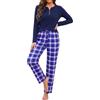 Uniexcosm Pigiama Donna Invernale, Maniche Lunghe | Tessuto morbido, set 2 pezzi, scollo a V con 3 bottoni, pantaloni a quadri, vita elastica con coulisse e tasche