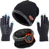 Kfnire Invernale Berretto Uomo Donna in Maglia Caldo Cappello Beanie Sciarpa Scaldacollo con Interno in Pile Morbido Spesso 3 Dita Guanti Touch Screen 3in1 Kit Accessori Caldi Cappello Sciarpa Guanti