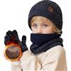 Kfnire Bambini Cappello a Maglia Sciarpa Circolaree Guanti Schermo Touch - Spessa Fodera in Caldo Pile 3PCs Set Termico Invernale per Ragazzi Ragazze