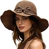 Yplkm Cappelli Estivi In Paglia Da Donna | Protezione UV tesa larga pieghevole - Cappelli Flosci Da Spiaggia In Paglia Con Decorativo,Ideale per le vacanze estive, i viaggi, gli appuntamenti romantici