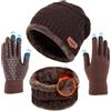 Kfnire Invernale Berretto Uomo Donna in Maglia Caldo Cappello Beanie Sciarpa Scaldacollo con Interno in Pile Morbido Spesso 3 Dita Guanti Touch Screen 3in1 Kit Accessori Caldi Cappello Sciarpa Guanti