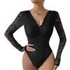 RuiChy Sexy Body in Pizzo da Donna, Elegante Scollo a V Manica Lunga Slim Fit Bodysuit Top Trasparente Schiena Scoperta Shapewear Sottogiacca Lace Floreale Jumpsuits Lingerie Tops