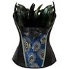 Josamogre Donna Bustino Corsetto Sexy Donna con Ornamento di Piume di Pavone Arte Ricamo Burlesque Taglie Forti Nero S