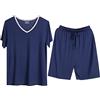 LOIJMK Set di pigiama da notte e pantaloncini, in due pezzi, con scollo a V, da uomo, estivo, per la casa, per il tempo libero