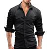 Dasongff Camicia Jeans Uomo Manica Lunga Slim Fit Abbottonata Camicie con Tasche Elegante Denim Sovraccoperta Vintage Camicia Cowboy Western Cargo Camicie Lavoro Casual