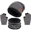 Kfnire Bambini Cappello a Maglia Sciarpa Circolaree Guanti Schermo Touch - Spessa Fodera in Caldo Pile 3PCs Set Termico Invernale per Ragazzi Ragazze