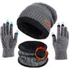 Kfnire Invernale Berretto Uomo Donna in Maglia Caldo Cappello Beanie Sciarpa Scaldacollo con Interno in Pile Morbido Spesso 3 Dita Guanti Touch Screen 3in1 Kit Accessori Caldi Cappello Sciarpa Guanti