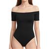 ALGALAROUND Body da donna con spalle scoperte, body da donna, senza maniche, con spalle scoperte, a maniche corte, body aderente, basic sexy, Y2K, estivo, sport, palestra