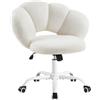 Yaheetech Sedia Scrivania Senza Braccioli Schienale a Nuvola Bianco Intero | Sedia da Studio con Ruote, Altezza Regolabile, Tessuto Bouclé, Ufficio, Studio, Camera da Letto