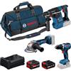 Bosch Professional Bosch PRO 18V System Combo Kit: GSR 18V-65, GBH 18V-26, GWS 18V-11, 1 batteria GBA 5.0Ah, 1 batteria EXBA 5.5Ah, GAL 12V/18V-80, M-BAG