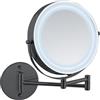 WENKO Power-Loc® LED Specchio da parete mod. Lumi, specchio cosmetico con illuminazione, ingrandimento 5x, senza foratura, superficie dello specchio Ø 17,5 cm