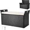VEVOR Panca Portaoggetti da Esterno Nero, Panca Portaoggetti in Rattan PE per 2 Persone, Contenitore con Cuscino Maniglia Laterale, Supporta max. 362 kg, Seduta da Giardino Decorazione per Balcone