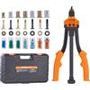 VEVOR Rivettatrice Manuale per Dadi, Pinza per Inserti Filettati 35cm con 7 Mandrini, 70 Dadi in 7 Misure, Pinza Rivettatrice per Rivettatura Semiautomatica con Valigetta per Automobilistico Fai-da-te