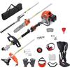 VEVOR Utensili da rifinitura multifunzionali 5 in 1, Tagliasiepi a gas 26CC, Taglierina di erbacce, Tagliabordi, Molatrice, Potatrice per motosega con asta di prolunga, Kit di attrezzi per potatura