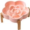 Generic Ciotola rialzata in ceramica per animali domestici, con supporto in legno, a forma di fiore, facile da pulire, tappetino in silicone antiscivolo 0, anti-ingorso, per cani e gatti, rosa (rosa