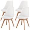 VASAGLE Sedie da Pranzo in Ecopelle, Set di 4, Gambe in Legno | Sedie Cucina con Cuscino Imbottito, 46,5 x 57 x 79 cm, per Soggiorno, Bianco Nuvola, COLLEZIONE LENNA KDC888WD01