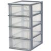 Iris Ohyama Cassettiera in Plastica, Portaoggetti, 4 Cassetti Medi, Grigio, Apertura Facile, Formato A4, A5 e A6, Organizzatore, Per Ufficio, Scuola, Cartoleria, Senza BPA, Contenitore, OCH-2004