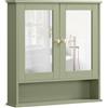 VASAGLE Armadio da Bagno con 2 Ante a Specchio, 56,5 x 13 x 58,5 cm | Specchiera, Mobile da Parete, Scomparto Aperto, Ripiano Regolabile, Verde Alloro, Collezione SIREN LHC002C02