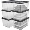 Iris Ohyama Scatole Portaoggetti in Plastica con Coperchio, 45L, Lotto di 6, Nero, Clip di Bloccaggio, Empilabile, Maniglia, Per Camera, Armadio, Ufficio, Organizzatore, Senza BPA Plastica, NTB-45