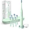 BarberBoss Spazzolino da denti sonico per adulti, ricaricabile con 5 modalità di pulizia, 3 livelli di intensità, sensore di pressione intelligente (Verde)