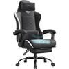 SONGMICS Sedia da Gaming in Pelle PU, Sedia Ergonomica Reclinabile con Poggiatesta e Supporto Lombare, 70 x 70 x (123,5-133) cm, per Ufficio, Nero Inchiostro e Bianco Nuvola, OBG079B301