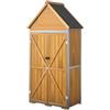 VEVOR Capanno da Giardino 112 x 170 cm in Legno e Metallo con Ante a Chiave, Casetta Esterna con Tetto Inclinato, Impermeabile, con Ripiani e Pavimento, Colore Marrone, per Ripostiglio degli Attrezzi