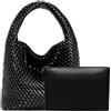 JINMANXUE Borsa tote da donna in pelle vegana intrecciata a mano, alla moda, borsa a tracolla con manico superiore, a spalla con borsellino abbinato