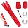 Urganvem 14 in 1 Chiave per Rubinetto Sottolavello, Chiave a Tubo per Rubinetti, Multifunzionale Acqua Tubo Chiave, per WC Bagno Cucina (Rosso)