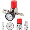 LNGJIN Regolatore del compressore d'aria da 1/4 con manometro, con connessione Valvola di controllo della pressione, Regolatore di pressione pneumatico, Regolatore pneumatico da 1/4, con collegamento (3