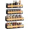 SONGMICS Portaspezie da Parete, Set di 4, Acciaio e Bambù | Mensola da Cucina, 5 kg, Drenaggio, Bagno, Nero Inchiostro e Bambù Chiaro, Collezione Bystro, KCS601B101