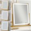 OSYNNIQ Specchio da trucco a LED con illuminazione, rettangolare, 58 x 52 cm, dimmerabile, 3 colori di luce con sensore touch, girevole a 330°, Plug and Play