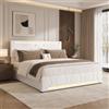JiaOyu Letto imbottito 140x200 cm, letto contenitore idraulico con LED e stazione di ricarica USB, letto matrimoniale con rete a doghe e testiera regolabile, letto per giovani per camera dei giovani, senza