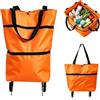 Generico Carrello della spesa pieghevole 2-in-1 con ruote, tessuto Oxford, arancione | Borsa trolley pieghevole, design pieghevole, uso per supermercato e viaggi, compatibile con la lavanderia, struttura robusta