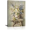 FajerminArt Retrò Bianco Margherite Mazzo Fiori Stampe da Parete Con Cornice, Rustico Natura Morta Realistico Fiori Quadri Moderni Fioris in Fiore Quadro Stampe Su Tela Decor per Soggiorno Camera Da Letto 40X60cm