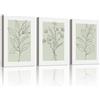 WENGTIAO 3 Pezzi Boho Botanico Quadro su Tela Incorniciato 40x60cmx3 | Stampa su Tela Astratto Verde Salvia e Nero Piante Neutre, Quadri Moderni Soggiorno Camera da Letto Decorazioni Parete